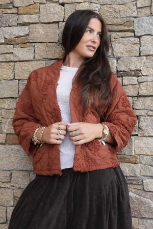 Cabbage Rose Cotton Quilted Jacket Rust
